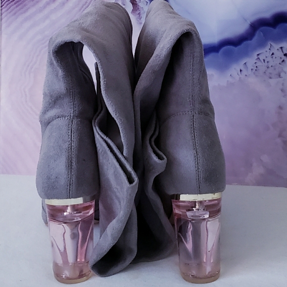 CAPE ROBBIN Grey Neptune Thigh High Pink Clear High Heel Boots - Picture 7 of 10